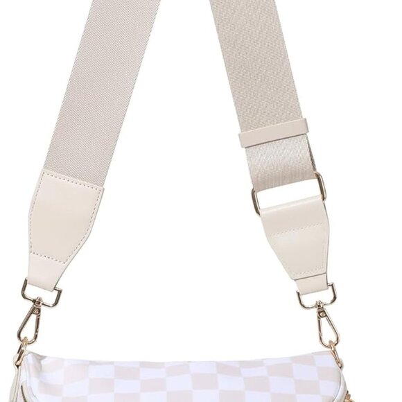 Waterproof Beige Checkered Crossbody Bag - Adjustable Strap for Ultimate Comfort - Picture 1 of 6